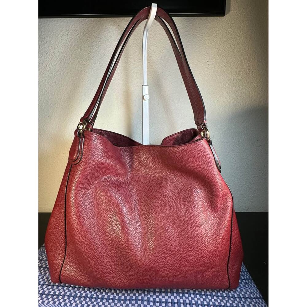 Coach Willow Floral Tea Rose Edie 31 Shoulder Bag Pebbled Leather -Burgundy/Red - Picture 3 of 10